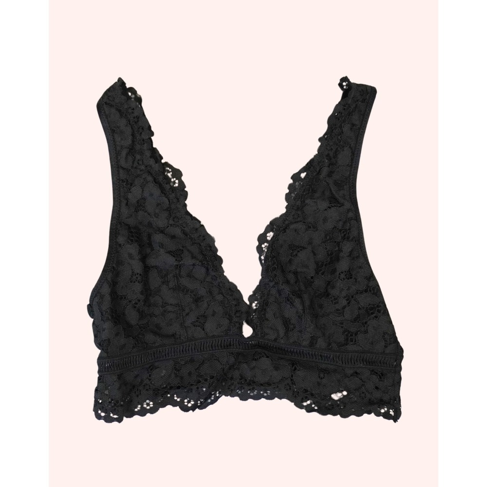 Victoria's Secret Body By Victoria Black Floral Lace Bralette V-Neck Small
